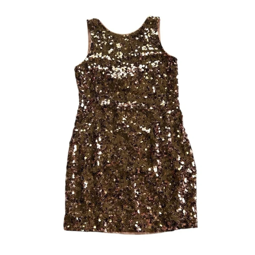 Kate Spade Rose Gold Sequin Bow Cutout Back Sleeveless Mini Dress Size 8